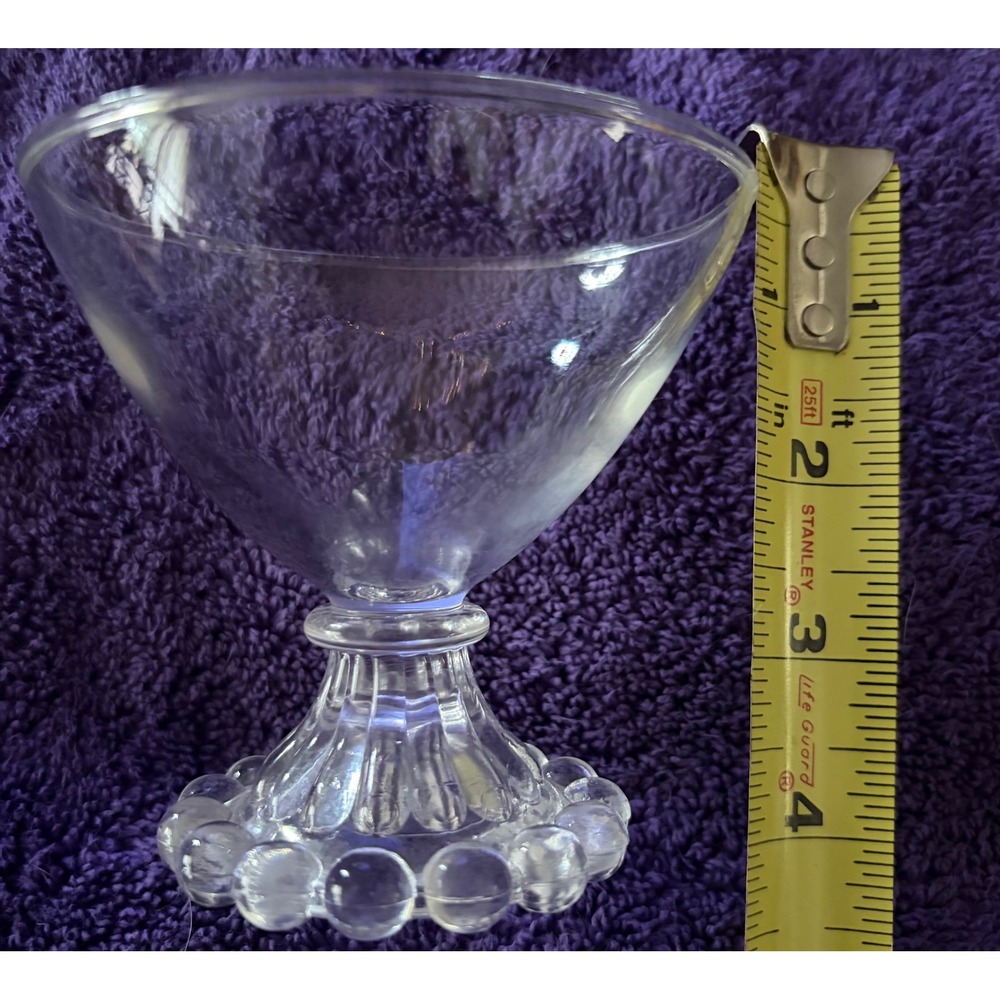 Vintage Clear Glass Booped Beaded Base Sherbet Champagne Coupe Dessert Glass